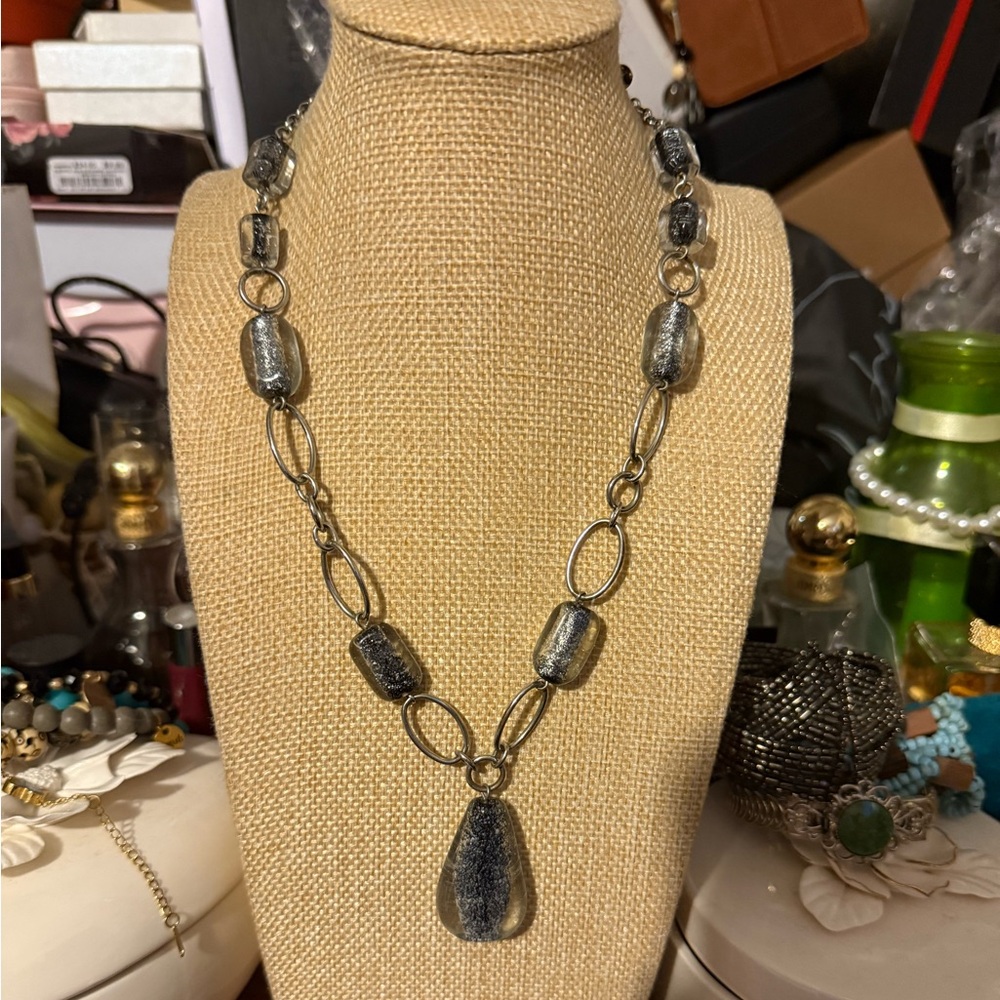Lia Sophia Silver Necklace with Black Beads